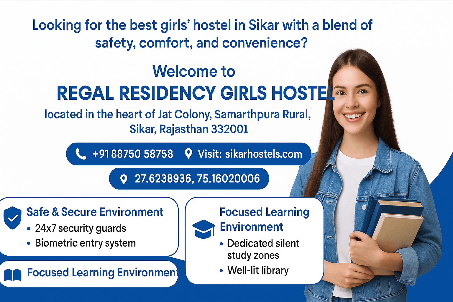 Best Girls Hostel in Sikar | Regal Residency Girls Hostel | Near Gurukripa, CLC, Matrix