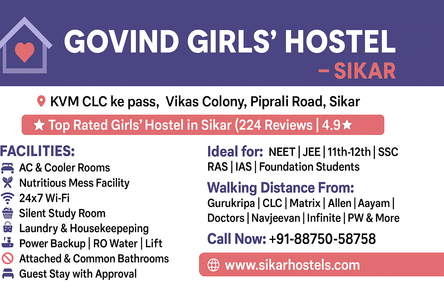 Govind Girls Hostel, Sikar – Safe, Affordable, and Premium Accommodation for Girls