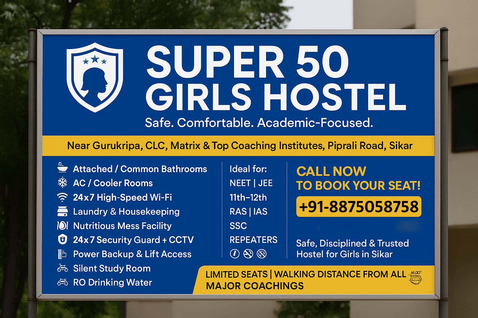 Super 50 Girls Hostel, Sikar – Best Hostel Near Gurukripa, CLC, Matrix & More in Sikar