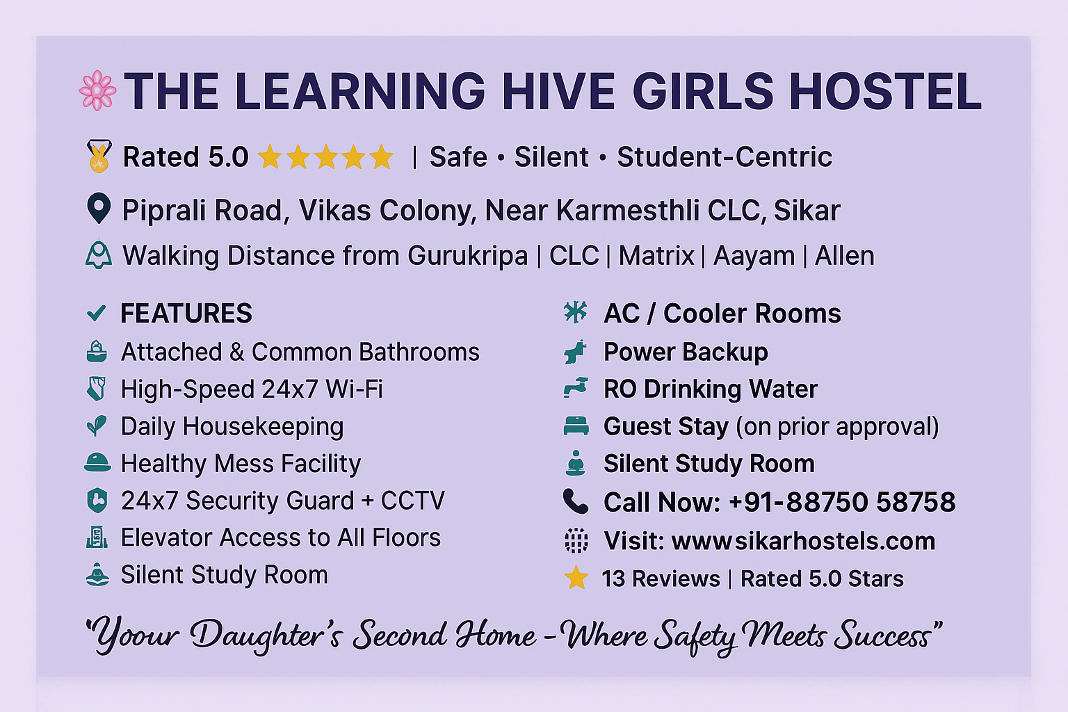THE LEARNING HIVE – Top Rated Girls Hostel Near Gurukripa, CLC, and Matrix in Sikar