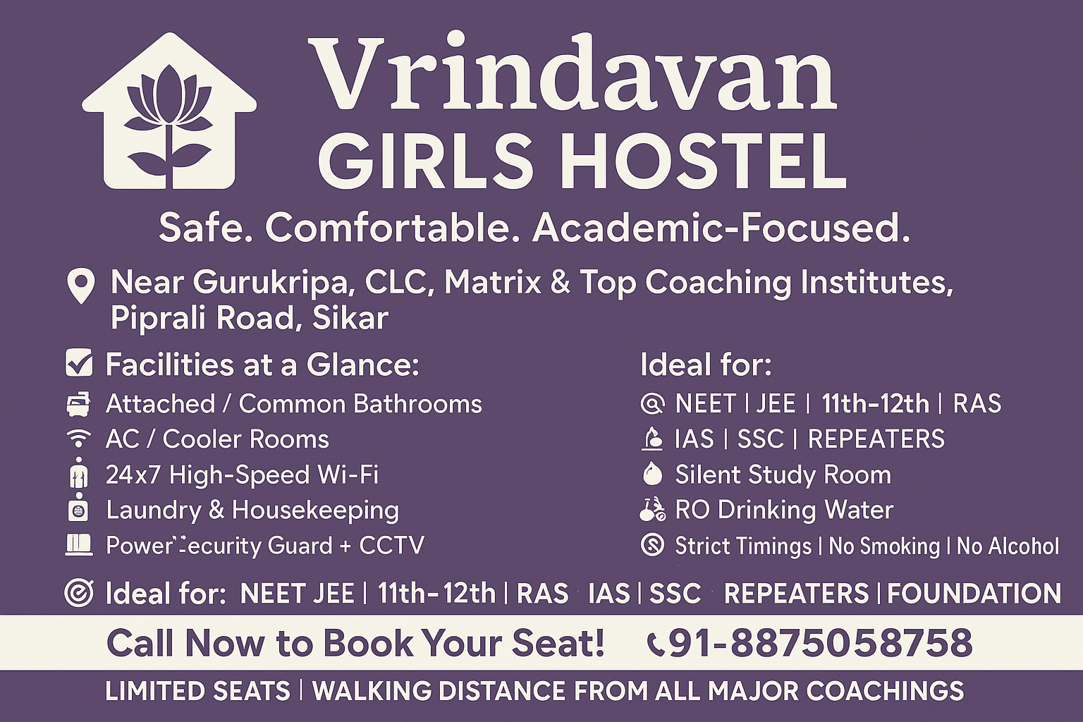 Vrindavan Girls Hostel, Sikar – Safe, Serene, and Student-Friendly Living
